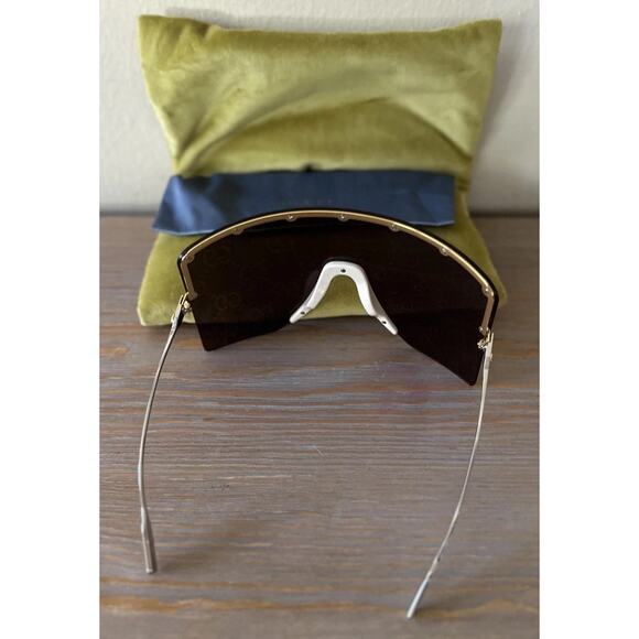 Authentic Gucci GG1244s XL Pink Logo Purple Mirror Shield Unisex Sunglasses - Picture 6 of 11